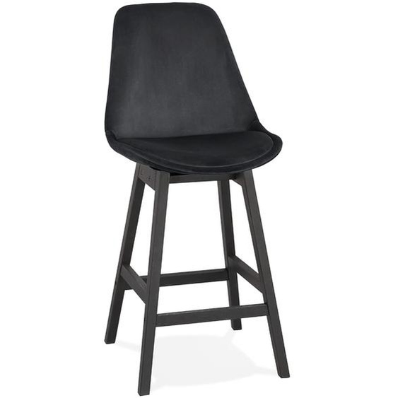 Tabouret snack mi-hauteur MORISS MINI en velours noir et pieds en bois noir