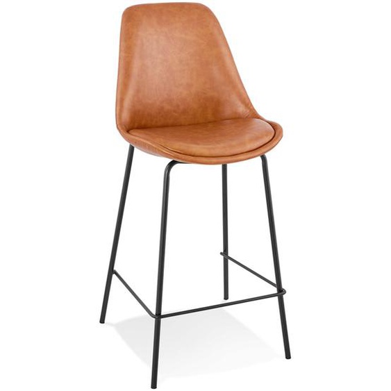 Tabouret snack mi-hauteur RITUAL MINI en matière synthétique brune et pied en métal noir