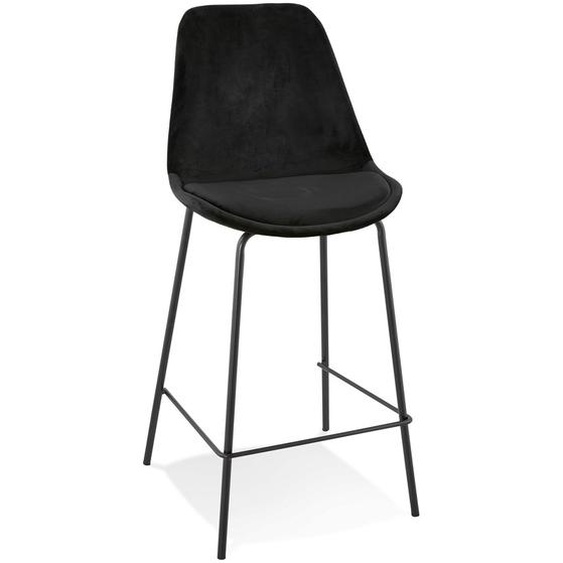Tabouret snack mi-hauteur SPARK MINI en velours noir et pieds en métal noir