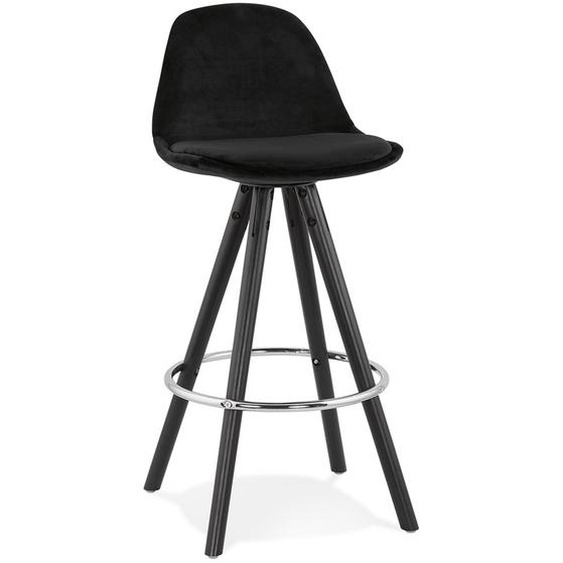 Tabouret snack mi-hauteur SPIRIT MINI en velours noir et pieds en bois noir