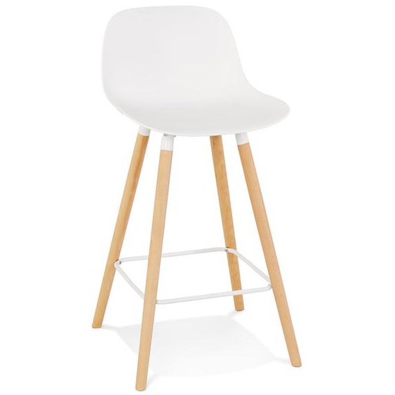 Tabouret snack mi-hauteur TATSU MINI blanc avec pieds en bois naturel