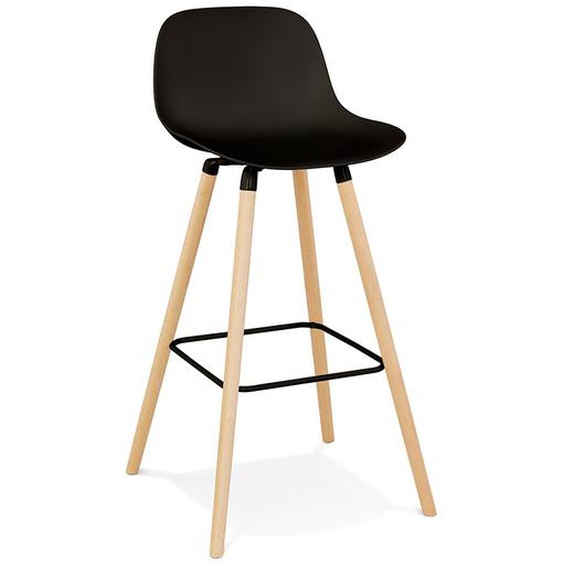 Tabouret snack mi-hauteur TATSU MINI noir avec pieds en bois naturel
