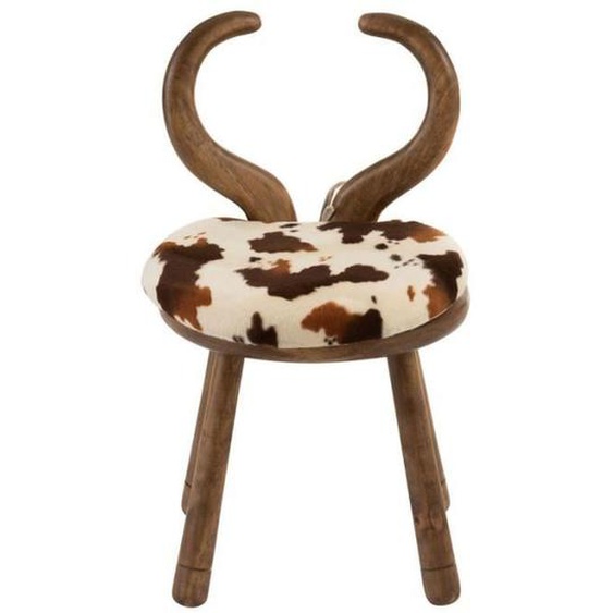 Tabouret - TOUSMESMEUBLES - Bois marron - Style Campagne - Dossier en forme de cornes de vache