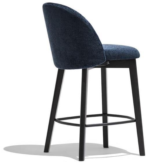 Tabouret TUKA MID structure bois assise rembourré tapissé bleu océan