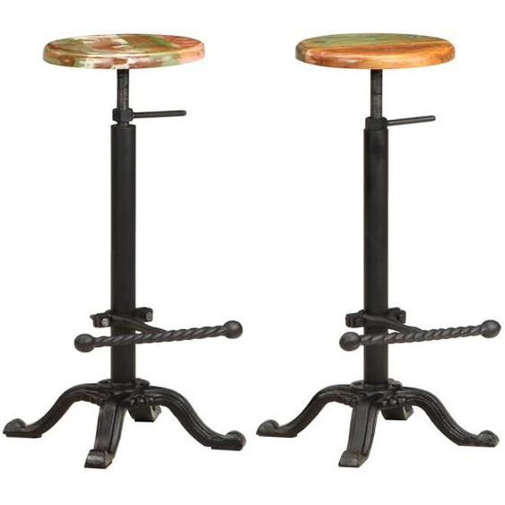 Tabourets de bar lot de 2 Fonte et bois de récupération solide