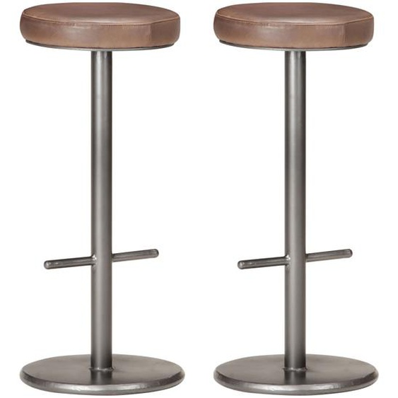 Tabourets de bar lot de 2 marron cuir véritable