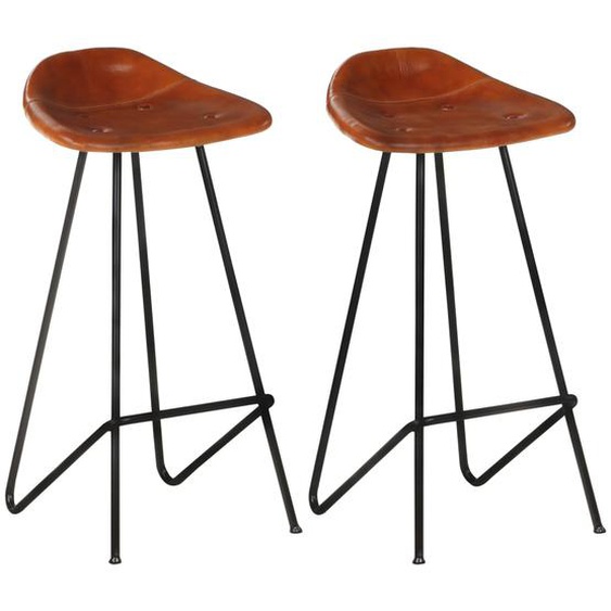 Tabourets de bar lot de 2 marron cuir véritable