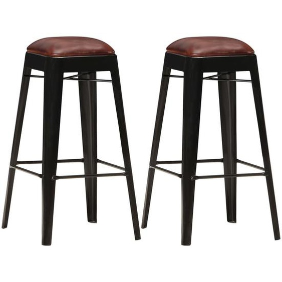Tabourets de bar lot de 2 noir cuir véritable