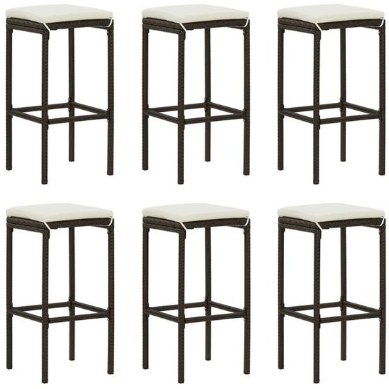 Tabourets de bar avec coussins lot de 6 marron résine tressée