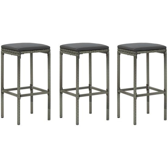 Tabourets de bar avec coussins lot de 3 gris résine tressée