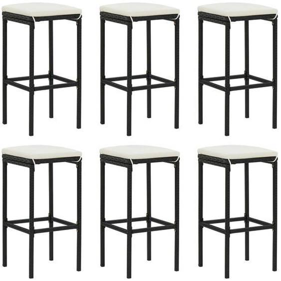 Tabourets de bar avec coussins lot de 6 noir résine tressée