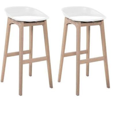 Tabourets de Bar Bois et Blanc H75cm RIVA | Lot de 2