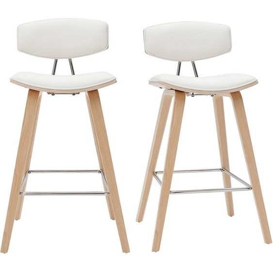 Tabourets de bar design blanc et bois clair H69 cm (lot de 2) VASCO