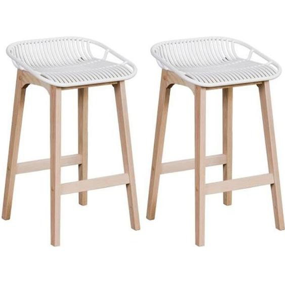 Tabourets de Bar Îlot Central Bois et Blanc H65cm MALMO | Lot de 2