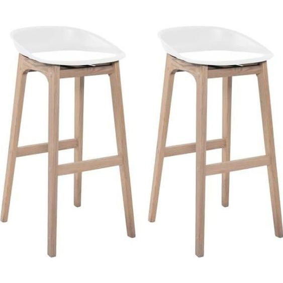 Tabourets de Bar Îlot Central Bois et Blanc RIVA 65cm | Lot de 2