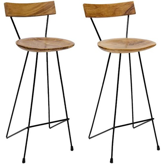 Tabourets de bar lot de 2 bois de teck massif
