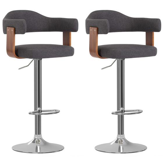 Tabourets de bar lot de 2 gris foncé bois courbé et tissu