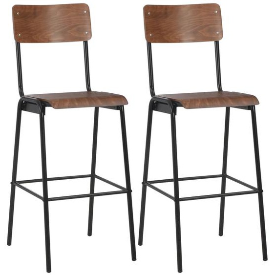 Tabourets de bar lot de 2 marron contreplaqué solide et acier