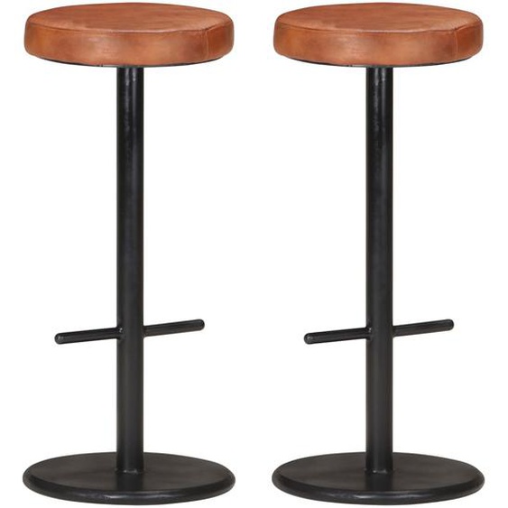 Tabourets de bar lot de 2 marron cuir véritable