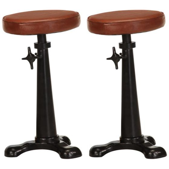 Tabourets de bar lot de 2 marron cuir véritable et fonte