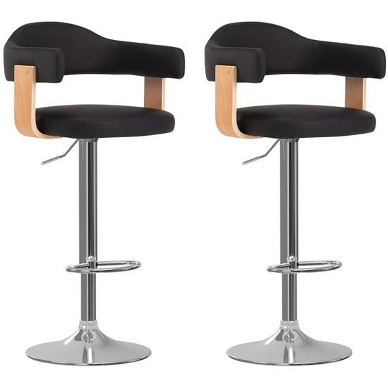 Tabourets de bar lot de 2 noir bois courbé et similicuir