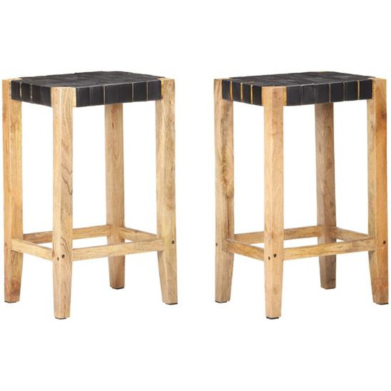 Tabourets de bar lot de 2 noir cuir véritable 75 cm