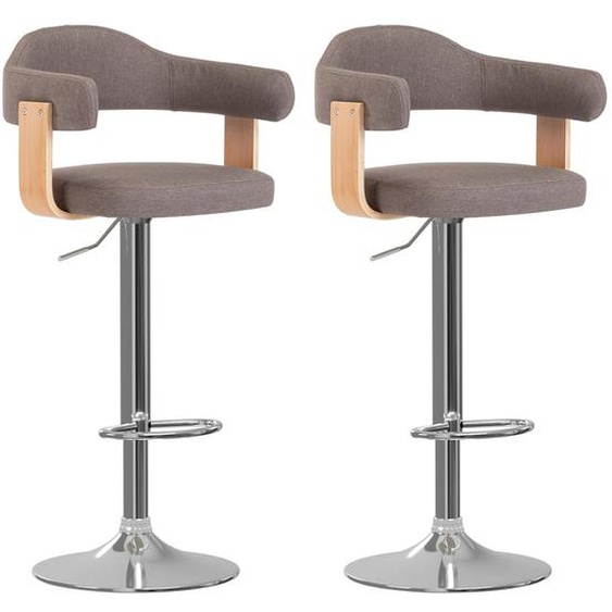 Tabourets de bar lot de 2 taupe bois courbé et tissu
