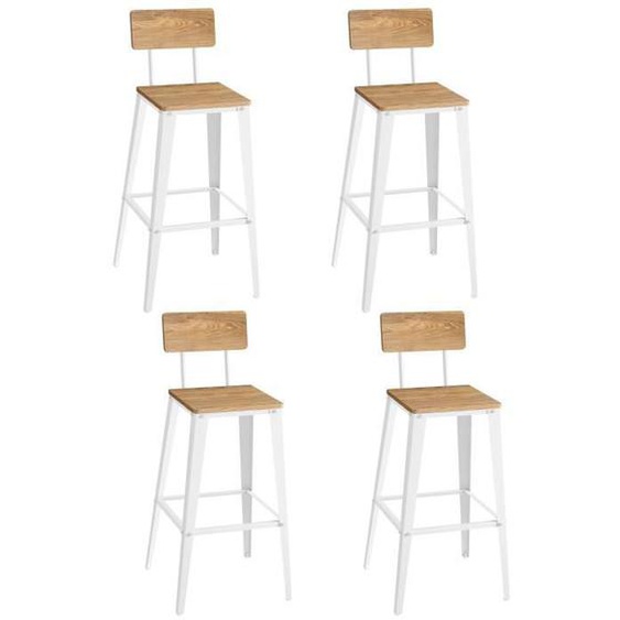 Tabourets de Bar, Lot de 4, avec Dossier, Cadre en Acier, Montage Facile, Style Industriel, Marron Blé et Blanc Nuage