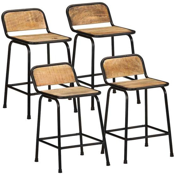 Tabourets de bar lot de 4 bois massif manguier brut