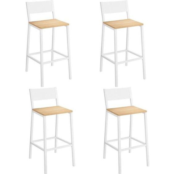 Tabourets de Bar - VASAGLE - Lot de 4 - Style Industriel - Beige Chêne et Blanc