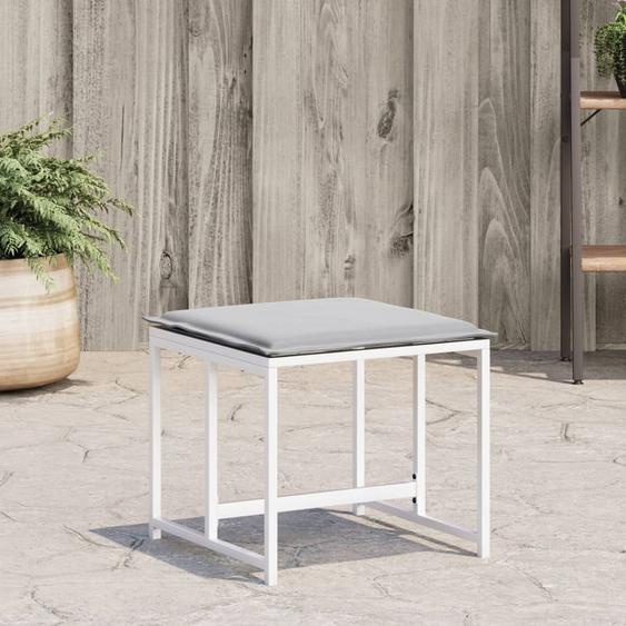 Tabourets de jardin avec coussins 4pcs blanc acier et textilène