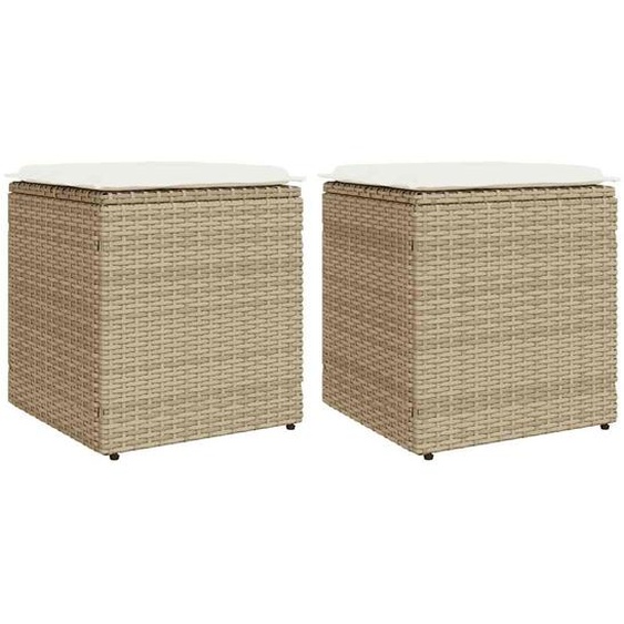 Tabourets de jardin avec coussins lot de 2 beige résine tressée