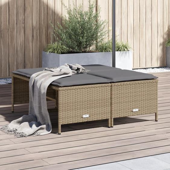 Tabourets de jardin avec coussins lot de 4 beige résine tressée