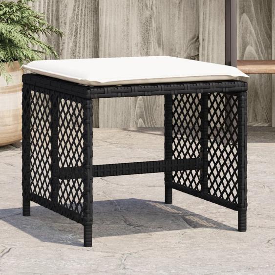 Tabourets de jardin et coussins lot de 4 noir 41x41x36 cm rotin