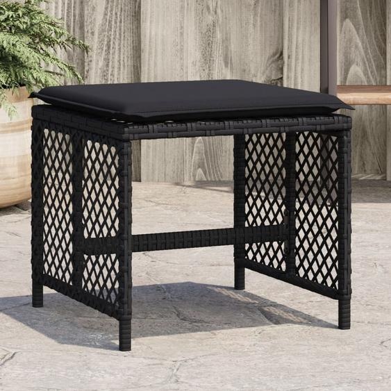 Tabourets de jardin et coussins lot de 4 noir 41x41x36 cm rotin