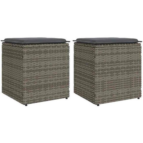 Tabourets jardin coussins lot de 2 gris 40x40x43 cm poly rotin