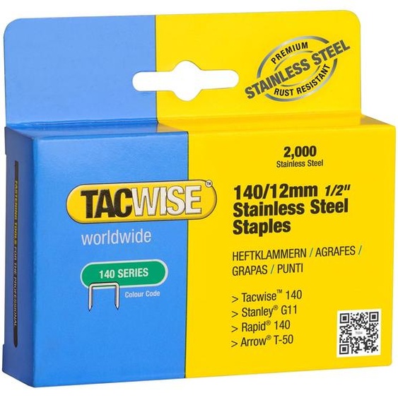 TACWISE 1220 Agrafes TACWISE 140/12 mm, acier inoxydable, 2 000 pièces