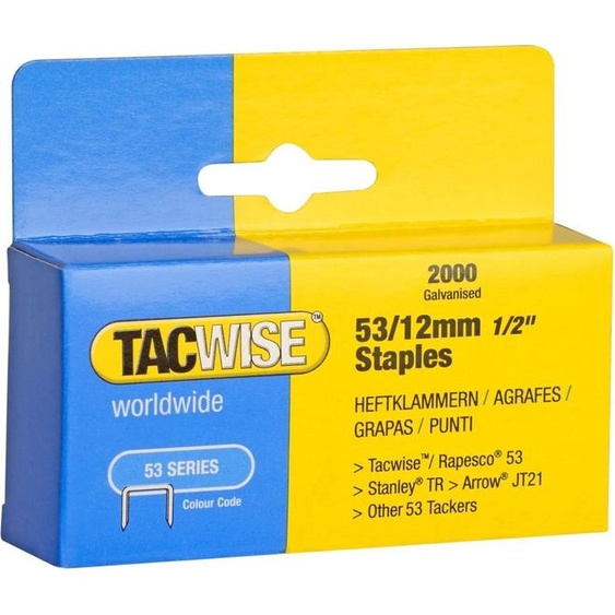 TACWISE 337 Agrafes TACWISE 53/12 mm, zinguées, 2.000 pièces