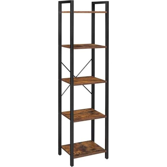 Tagère à 5 Niveaux, Bibliothèque, Meuble de Rangement, avec Sructure en Acier, pour Salon, Bureau, Entrée, Style Industriel, Marron Rustique et Noir