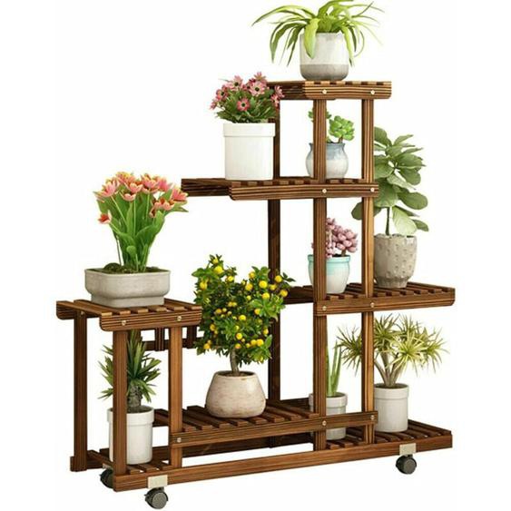 Unho - tagère à Fleurs en Bois à Roulettes Porte Plante Intérieur-Extérieur Echelle Fleurs Pour Jardin Maison Balcon Terrasse - 95 x 26 x 96cm