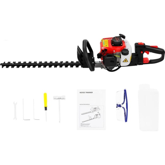 Taille-haie à essence - Taille-haie de jardin 0,9 CV - Lame double face de 56 cm - Lames en acier au manganèse - Silencieux - Poignée pivotante à 180° - Rouge