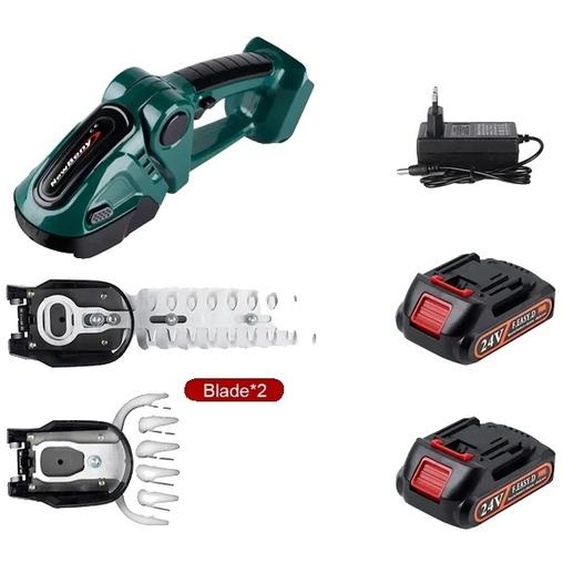 Taille-haie électrique sans fil, fonctionnalité 2 EN 1, rechargeable et portable, batterie verte-2