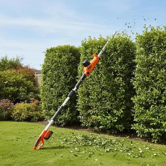 Taille-haie sans fil 20V - Taille-haie télescopique - Portée : 1,88–2,39 m - Longueur de la lame : 45,7 cm - Tête pivotante - Orange