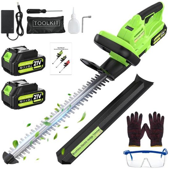 Taille-haie sans fil, 21 V, 50 cm, lame de 16 mm, 2 batteries de 4000 mAh, 800 W