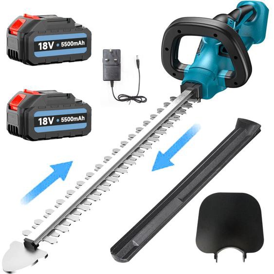Teetok - Taille-haies électriques, Taille-haies sans fil Coupe-bordure de verre puissant, 44 cm, 18 v +2x batterie 5500mAh+ chargeur,Compatible avec