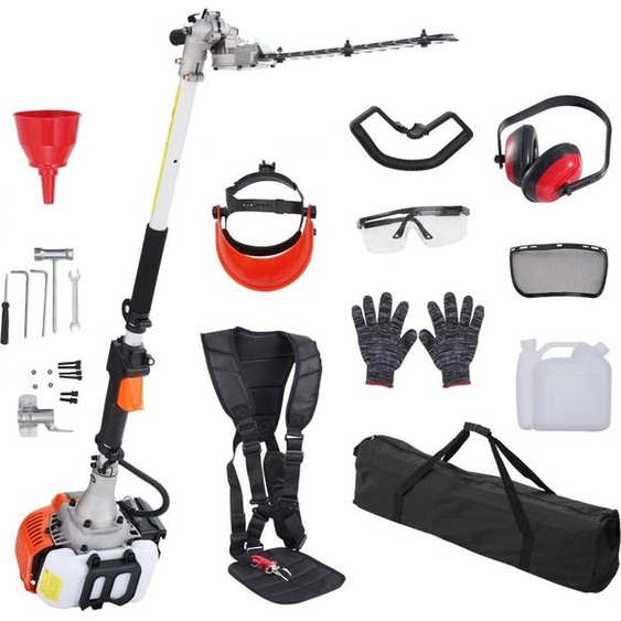 taille-haies essence 26 CC 2 temps - Taille-haies à essence à long manche - Lame double action double face - Tête de coupe réglable à 270° - Idéal pour tailler les arbustes et les buissons