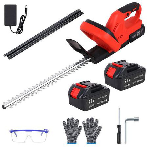 Taille-haies sans fil 48cm - avec 2 Poignées et Garde, avec 2 batteries 21V - Taille Haie Electrique Robuste et Léger pour Coupe Haies et Buissons