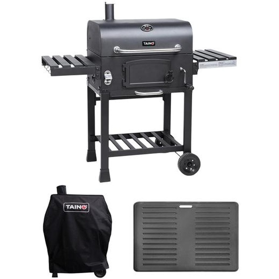 TAINO HERO XL Barbecue au charbon de bois Set Housse de protection Plaque de cuisson Fumoir Chariot BBQ