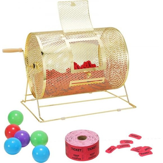 Tambour de billets de loterie Enfant chanceux 500 - billets ou 300 boules de tombola Capacité - Cage métallique professionnelle de rotation des billets - Plateau tournant de loterie - Boîte de billets pour jeux de loterie Goldene