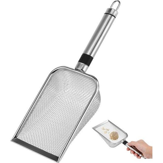 Tamis de nettoyage pour terrarium : tamis fin en acier inoxydable, long et profond, pour le nettoyage des terrariums – pelle de nettoyage antiadhésive pour terrariums, tamis à mailles de 10, 2 x 2 mm, efficace pour éliminer les excréments.
